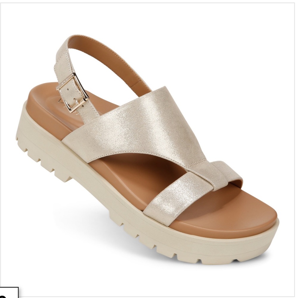 Vionic Metallic Cream Crossband Slingback Sandals - Picture 2 of 9